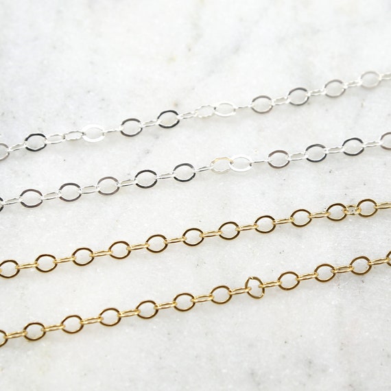 5mm x4mm Large Oval Flat Link Chain 14K GF or SS Perfect for Extenders Permanent Jewelry  / Sold by the Foot / Bulk Unfinished Chain