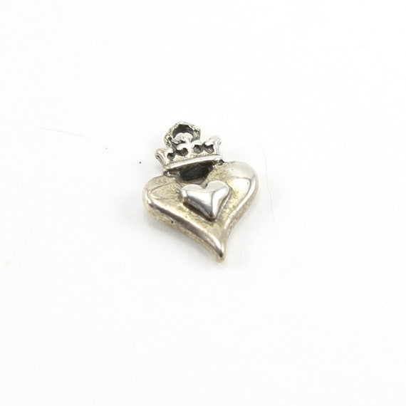 Sterling Silver Thick Double Heart with Crown Charm Queen Princess Charm Pendant