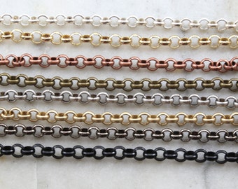 Base Metal Plated 6mm Large Rolo Openable Thick Chain in 8 Finishes / Chain By the Foot