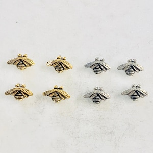 4 Pieces Pewter Cute Honey Bee Bead Charm Insect Nature Spring Pendant Antique Gold, Antique Silver