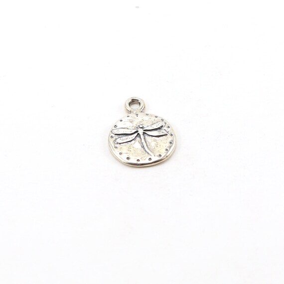 Sterling Silver Dragonfly Raised Coin Charm Insect Nature Spring Pendant