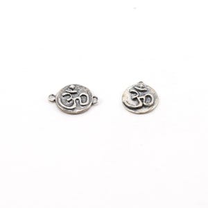 Sterling raised om ohm buddha mantra yoga charm single loop or double loop connector pendant