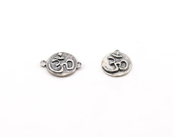 Sterling raised om ohm buddha mantra yoga charm single loop or double loop connector pendant