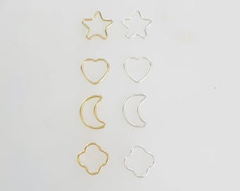 2pcs smooth star, heart, moon, clover connector charm, permanent jewelry connector 14kt gold filled,sterling silver permanent jewelry supply