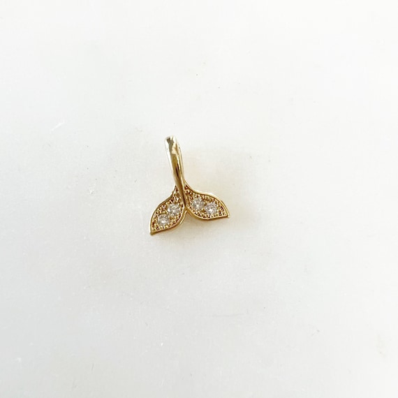 Small Mini Whale Tail Gold Plated Pave Cubic Zirconia Charm Ocean Inspired Beach Pendant Animal Conservation Charm