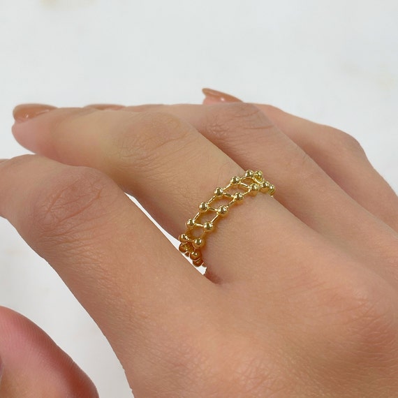 Adjustable Diagonal Chain Link Style Gold Ring Gold Plated Stackable Ring