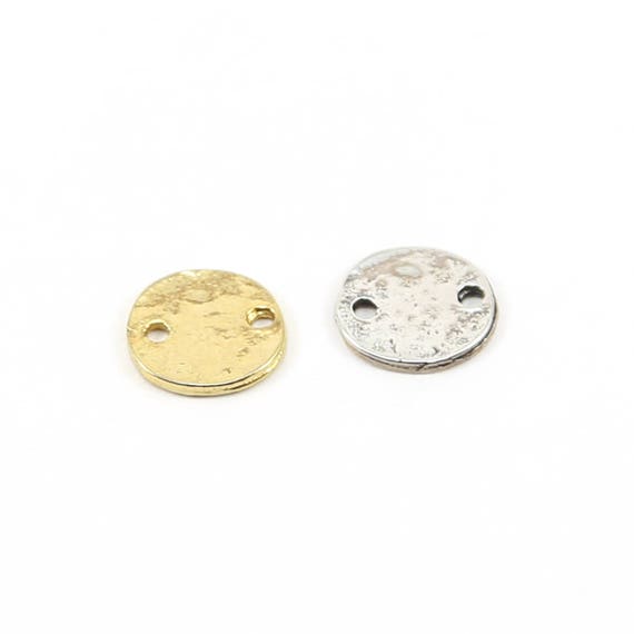 Double Hole Textured Hammered Circle Connector in Sterling Silver or Vermeil Gold