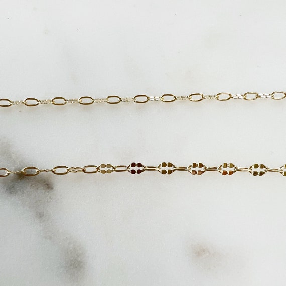 Fancy Dapped 14K Gold Filled Cable Drawn Link Chain Permanent Jewelry Sold by the Foot/ Bulk Unfinished Chai