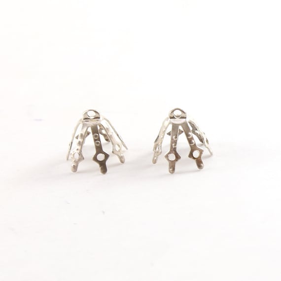 2 Pieces 12mm x 10mm Sterling Silver Flower Pinch Prong Bead Cap Jewelry Making Supplies