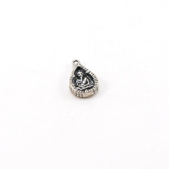 Tiny Saraswati Teardrop Sterling Goddess Charm Hindu Hinduism Spiritual Religious Pendant Amulet