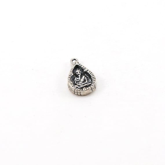 Tiny Saraswati Teardrop Sterling Goddess Charm Hindu Hinduism Spiritual Religious Pendant Amulet