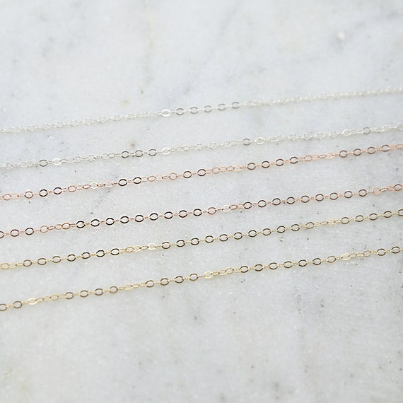 Ultra Dainty Shiny SS, 14K GF, Rose Gold Filled Flat Link Cable Chain Permanent Jewelry / Sold by the Foot / Bulk Unfinished Chain