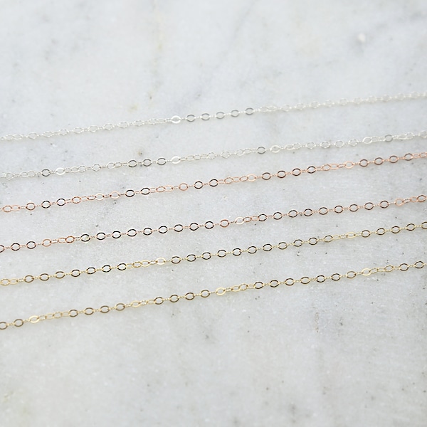 Ultra Dainty Shiny SS, 14K GF, Rose Gold Filled Flat Link Cable Chain Permanent Jewelry / Sold by the Foot / Bulk Unfinished Chain