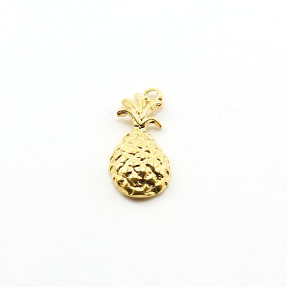 Pineapple Textured Tropical Charm Vermeil Gold Domed Hawaii Vacation Fruit Pendant