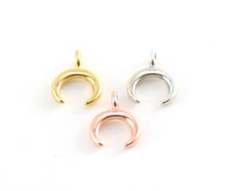 Mini horn upside down crescent moon charm in sterling silver, vermeil gold, or rose gold