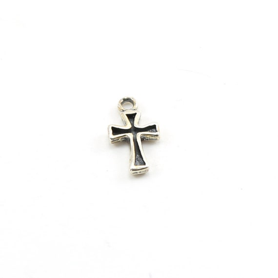Sterling Silver Dainty Intended Cross Charm Religious Spiritual Catholic Pendant