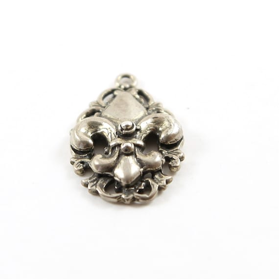 Sterling Silver Fancy Lace 3D Thick Fleur de Lis Charm Pendant French Flower