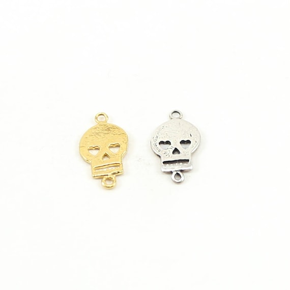 Flat Small Skull Connector Link Day of the Dead Charm Sterling Silver or Vermeil Gold