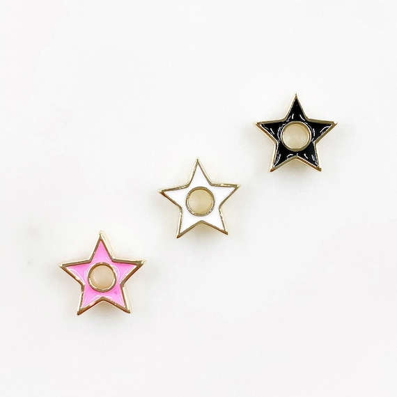 Mini Gold Rimmed Enamel Star Charm Celestial 5 Point Star Charm Choose your Color Pink, White, or Black