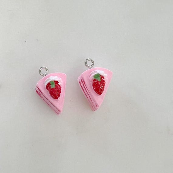 2 Pieces Cute Strawberry Cake Charm Slice of Cake Charm Birthday, Lip Gloss, Purse, Backpack Key Chain Charm Jewelry Supply