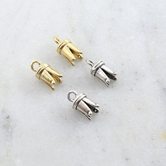 2 Pieces Sterling Silver or Vermeil Large 4 Prong Pinch Crimp End Caps for 4-3mm Leather Cord Crimp End Hook Cap Set