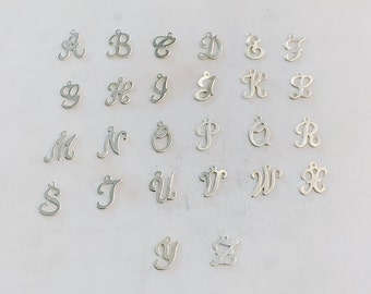 Sterling Silver Alphabet Script Letter Cut Out Charm Pendant Choose Your Letter