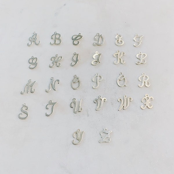 Sterling Silver Alphabet Script Letter Cut Out Charm Pendant Choose Your Letter