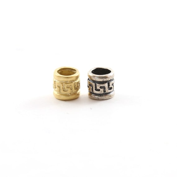 Tibetan Style Square Lined Detail 6mm Shiny Vermeil Gold, Matte Vermeil Gold or Sterling Silver 925 Large Hole Spacer Beads