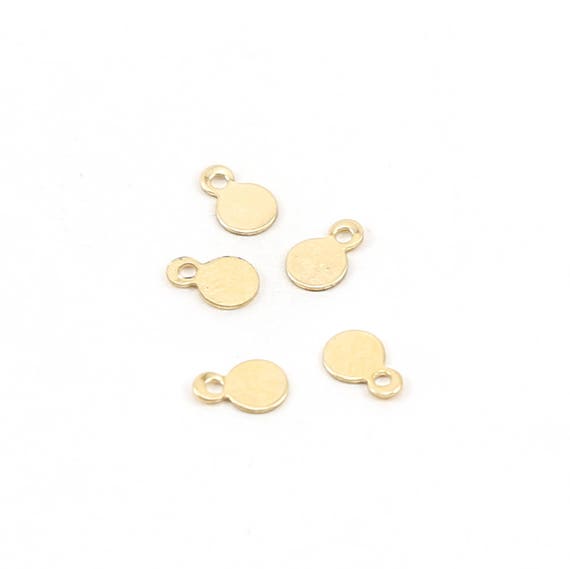 5 Tiny Gold Filled 4mm Stamping Circle Tags Round Small Dangle Charm