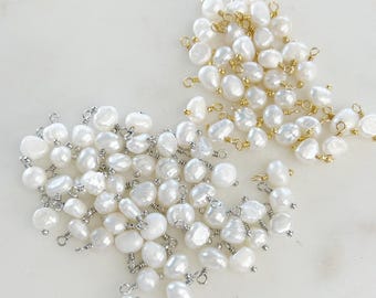 1 piece gold plated or rhodium plated silver tiny wire wrapped freshwater pearl dangle charm pendant, tiny pearl charm jewelry making