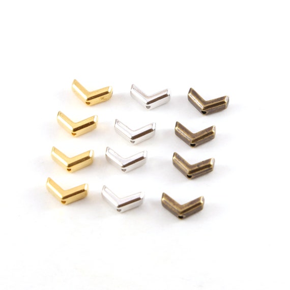 4 Pieces Tiny Chevron Vertical Bead Charm Connector Pewter Base Metal Charm in Gold, Silver, Brass