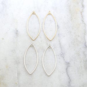 1 pair marquise leaf shape 47mm x 20mm chandelier finding earring component with inside ring in sterling silver or 14k gold filled