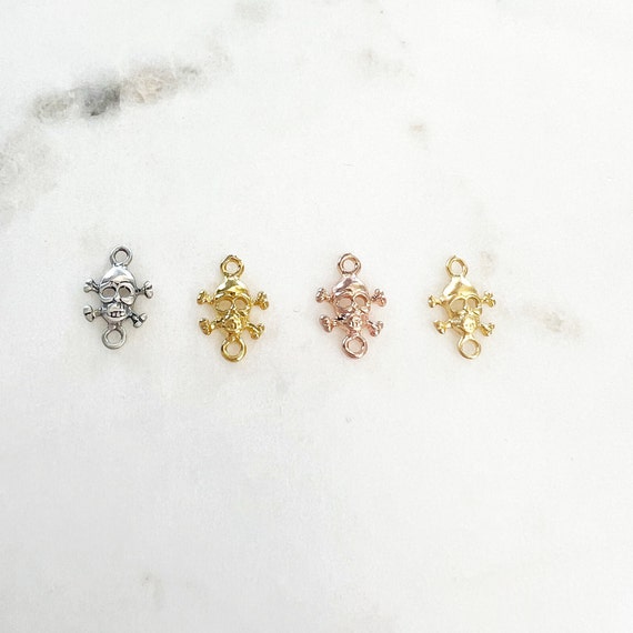 Small Pirate Skull Connector Link Day of the Dead Charm Sterling Silver, Vermeil Gold, Rose Gold