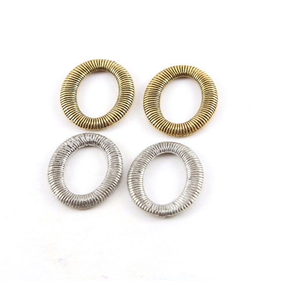 2 Pieces Pewter Metal Twisted Ring Circle Oval Connector Spacer Bead Charm in Antique Gold or Antique Silver