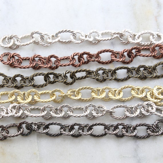 Base Metal Textured Rope Circle and Oval Chain in 6 Finishes / Chain by the Foot