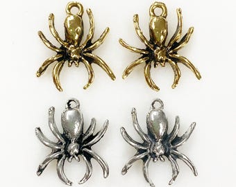 2 piece pewter spider charm detailed unique spider choose your color antique gold or antique silver jewelry making charms halloween charms