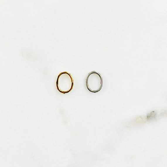 Small Circle Detail Open Oval Connector Ring in Sterling Silver or Gold Vermeil