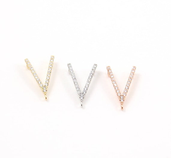 Chevron Pave CZ Cubic Zirconia Y Connector Charm Link Rhodium Plated in Silver, Gold, or Rose Gold