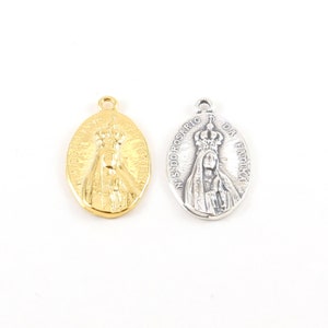 Nuestra Señora de Fátima Doble Cara Pequeño Oval Oro Vermeil o Plata de Ley Virgen Madre María Medalla Milagrosa Delicado Encanto Colgante