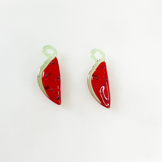 2 Pieces Red Glass Watermelon Charm Juicy Fruit Charm Cute Glass Charm Food Pendant