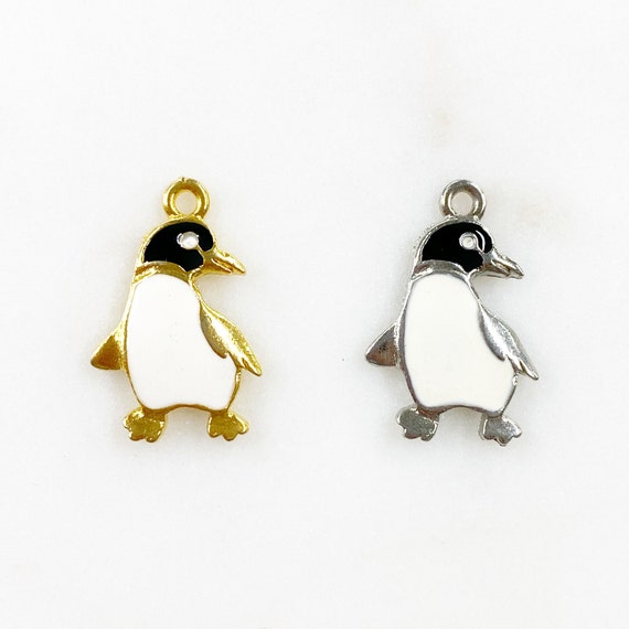 1 Piece Pewter Base Metal Penguin Enamel Charm Choose Your Color Gold or Silver Animal Charms Jewelry Making Supplies