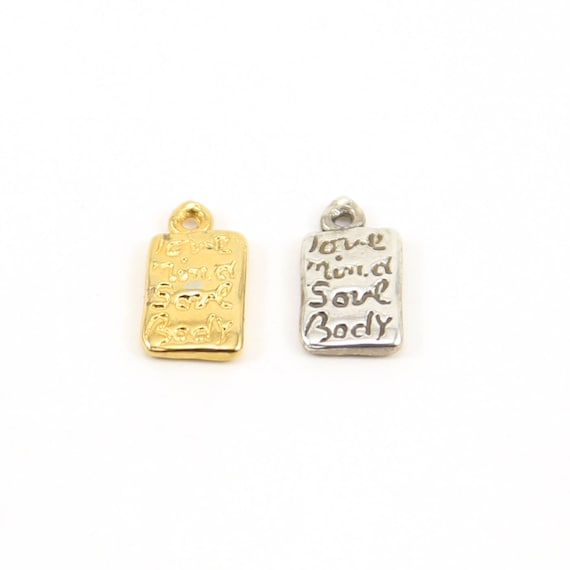 Love Mind Soul Body Yoga Mantra Engraved Tag Charm Square Pendant