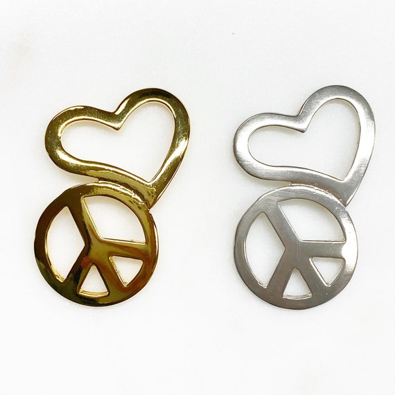 Vermeil or Sterling Silver Large Bent Peace Sign and Heart Bracelet Pendant  Connector Hippie Love 60\'s Charm - Etsy