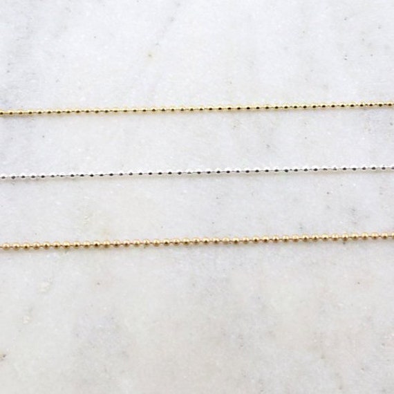 3 Ft Tiny Delicate 1.5mm Base Metal Shiny Gold, Silver, or Matte Gold Plated Ball Chain Dog Tag Chain / Chain by the Foot / Unfinished Chain