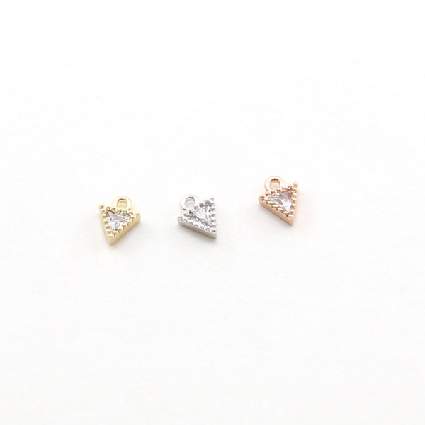 Teeny Tiny CZ Pave Triangle Charm Rhodium Plated in Silver, Gold, Rose Gold