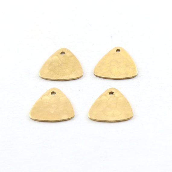 4 Pieces Small 12mm x 12mm Brass Metal Hammered Stamping Blank Rounded Triangle Charm