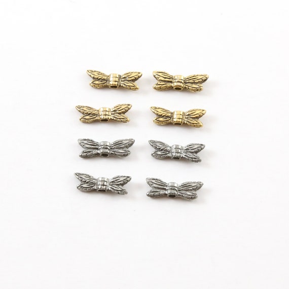4 Pieces Tiny Small Pewter Flying Dragonfly Bead Wings Fantasy Pendant Inspirational Insect Pendant, Antique silver