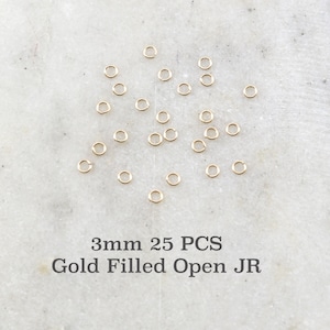 25 Pieces 3mm 24 Gauge 14K Gold Filled Open Jump Rings Charm Links Jewelry Making Supplies Gold Findings