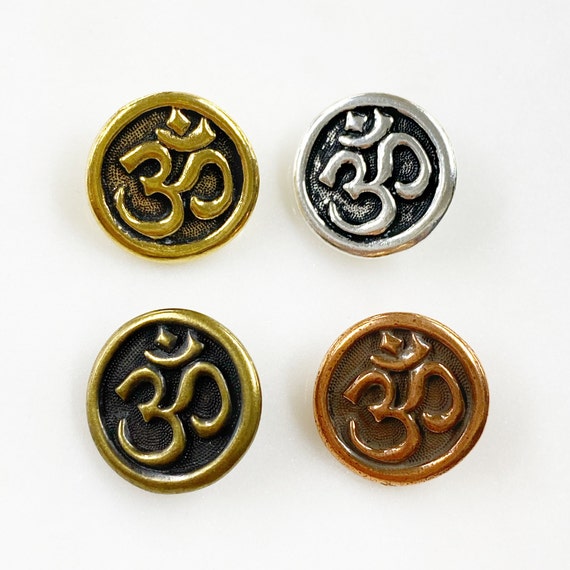 1 Piece Ohm Pewter Coin Button Choose Your Color Antique Unique Religious Spiritual Buddhist, Gold, Silver, Copper, Brass