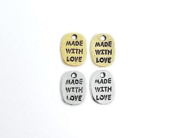 2 pieces pewter made with love stamped word charm inspirational pendant